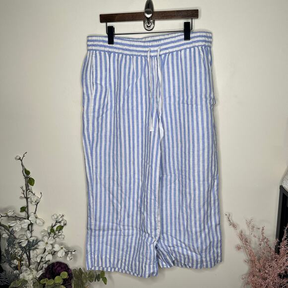 J. CREW Wide Leg Linen Pant in Stripe Blue White Sz XL $98 {3J42} - Picture 2 of 6